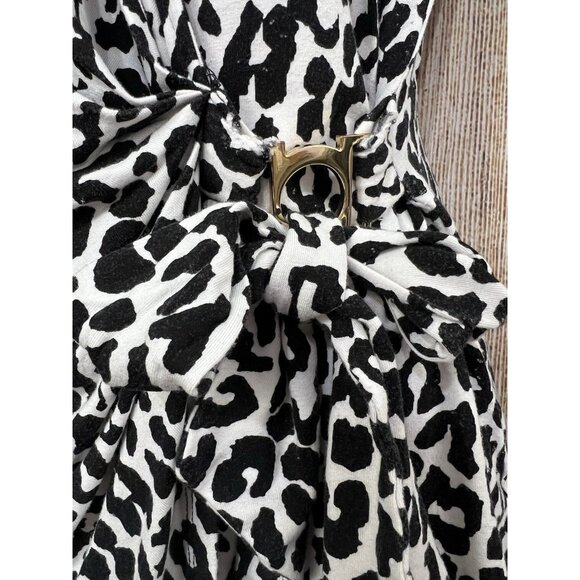 Vtg Y2K Cache Faux Wrap Top S Black White Animal Print Stretch Slim Mob Wife - Picture 3 of 8